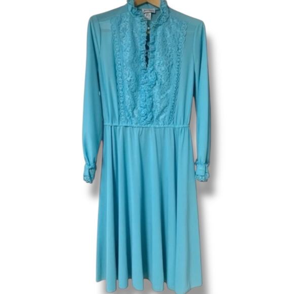 Vintage 70's Jane Baar New York Dress Sz Medium Sheer Retro Prairie Mod Era - Picture 1 of 7